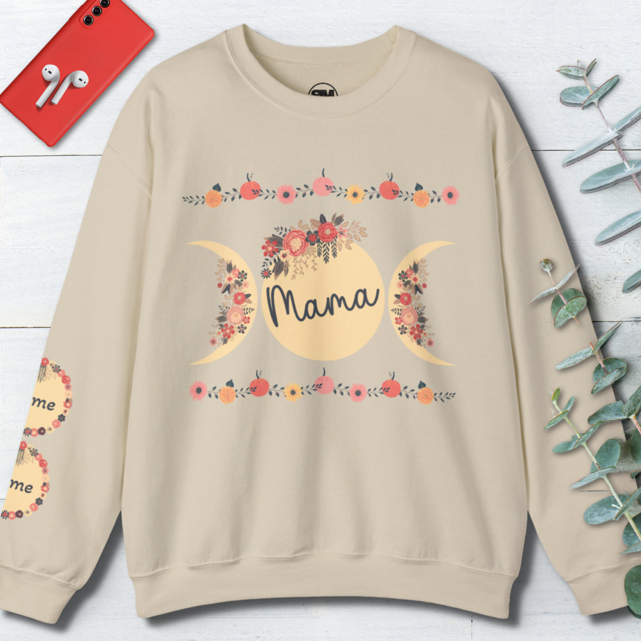 Custom Mama Sweatshirt with Sleeve Print, Personalized Mama Gift