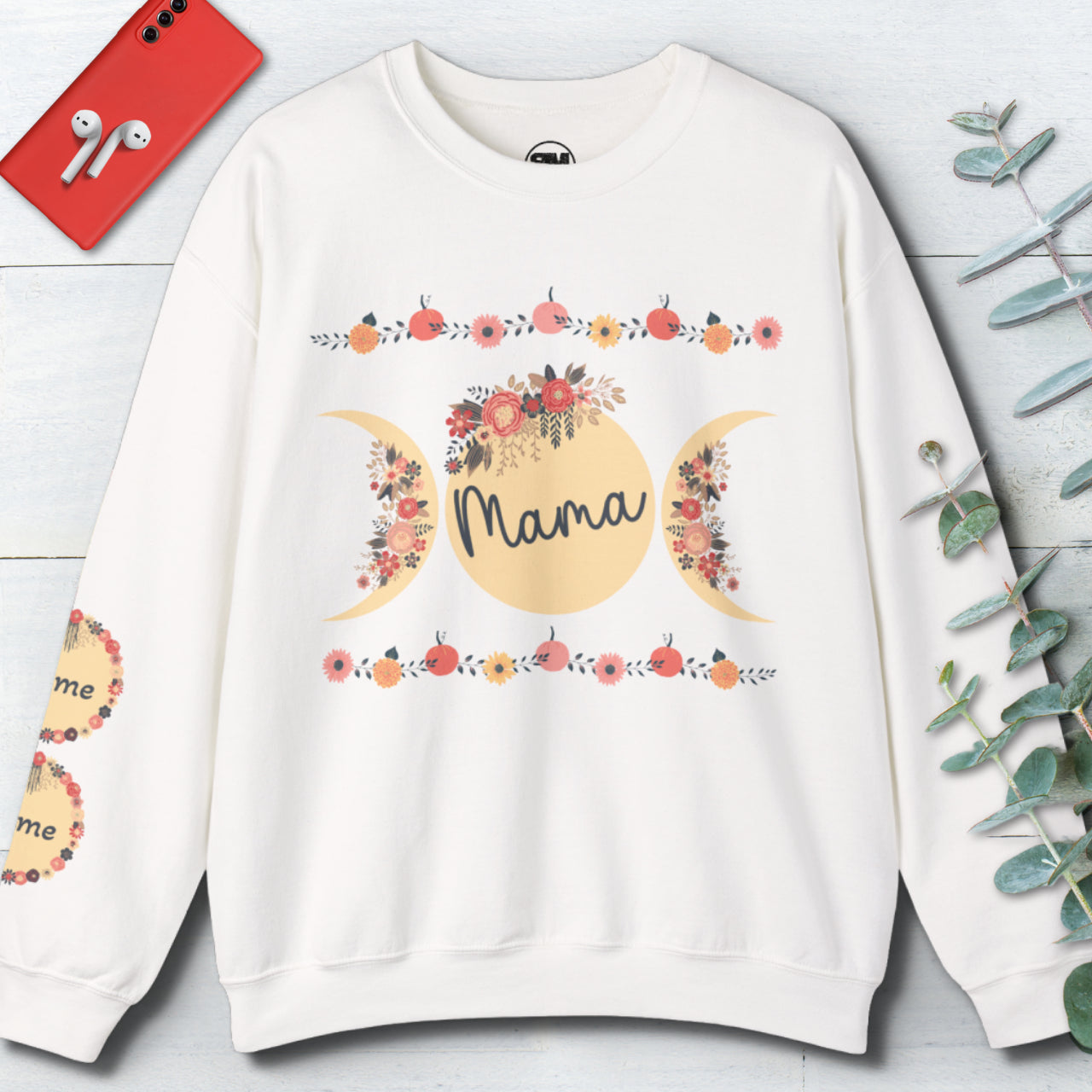 Custom Mama Sweatshirt with Sleeve Print, Personalized Mama Gift