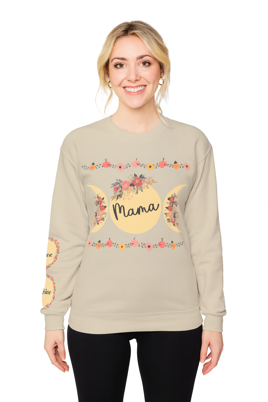 Custom Mama Sweatshirt with Sleeve Print, Personalized Mama Gift