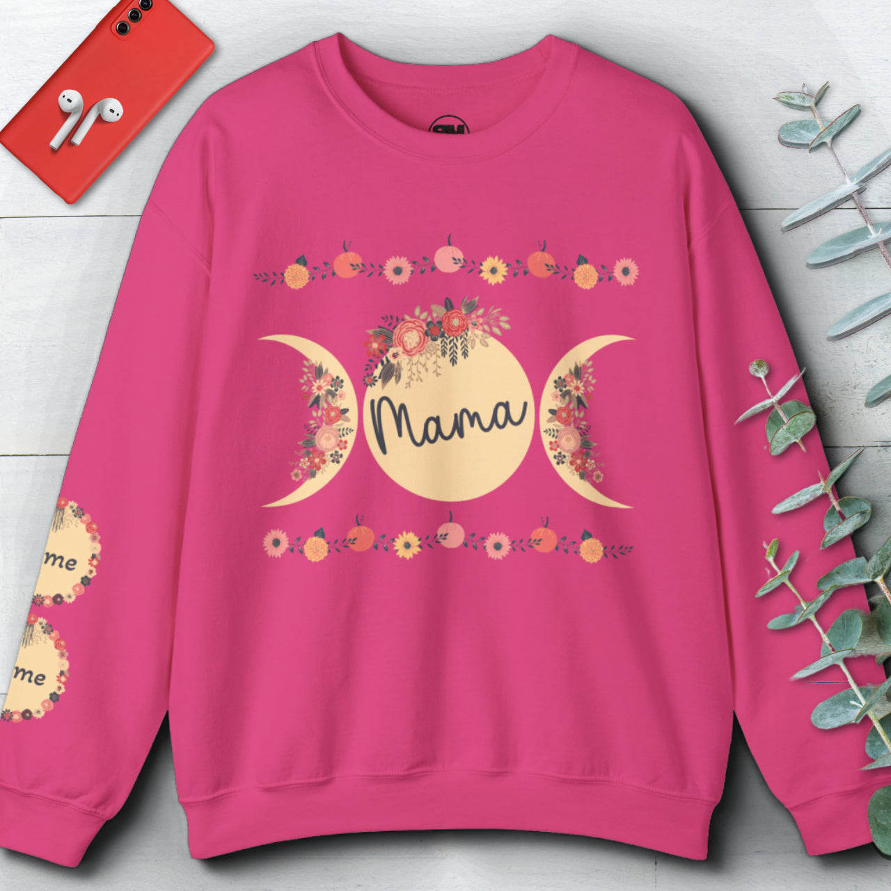 Custom Mama Sweatshirt with Sleeve Print, Personalized Mama Gift