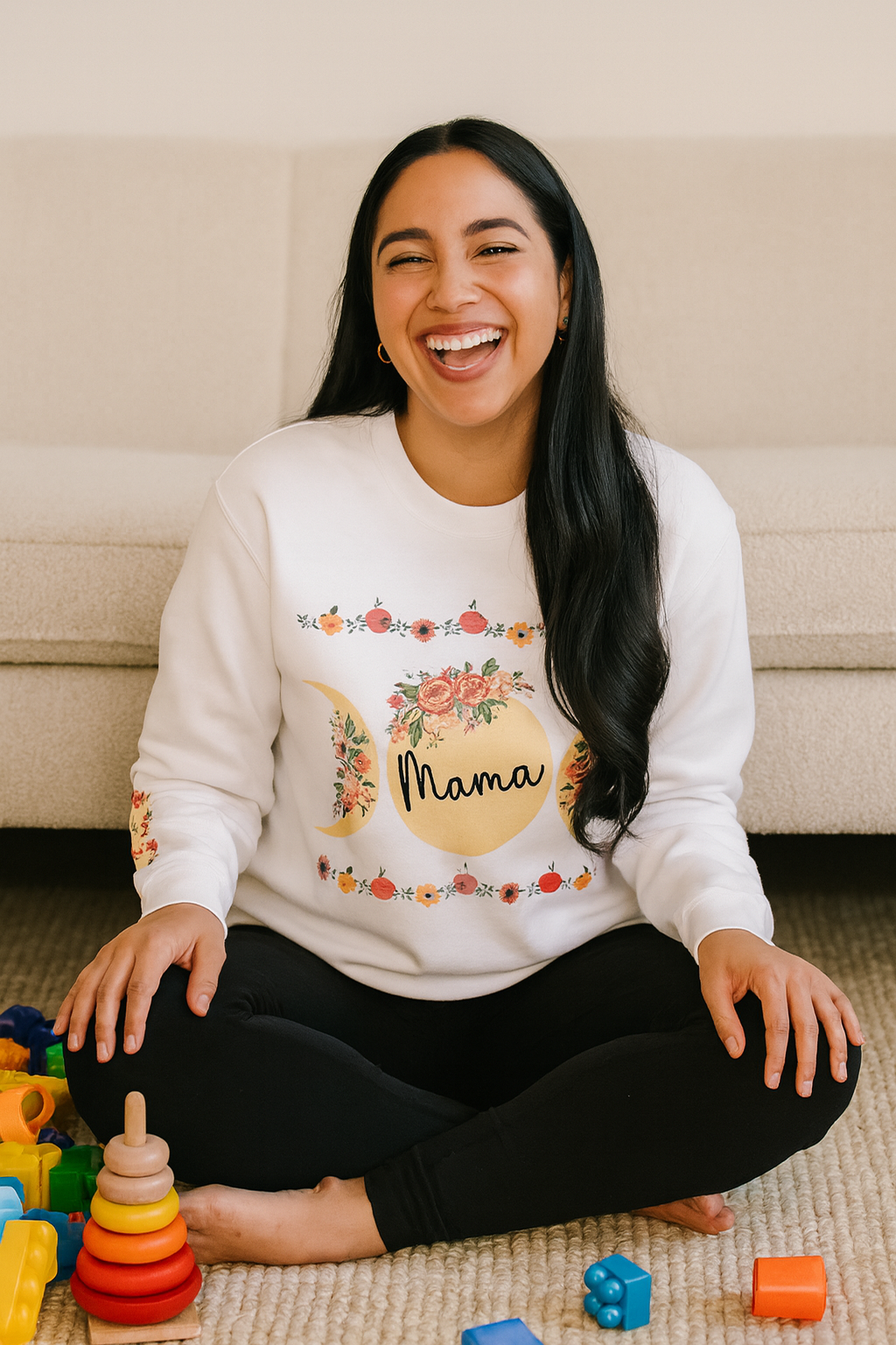 Custom Mama Sweatshirt with Sleeve Print, Personalized Mama Gift