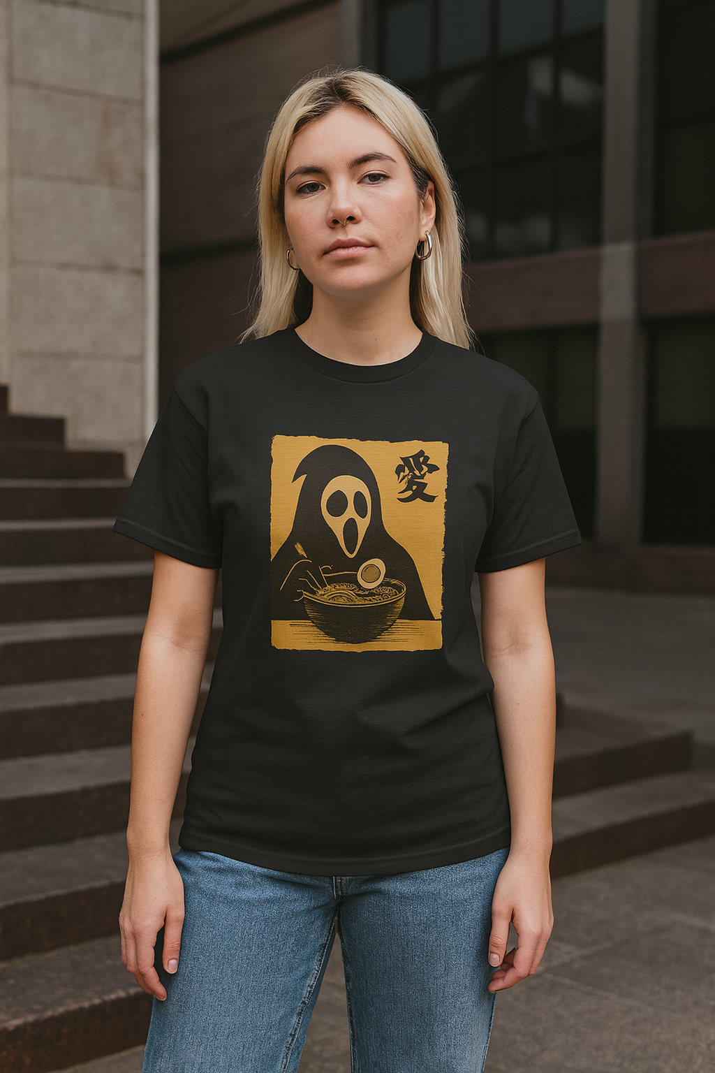 Shadow Slurper Ramen T-Shirt – Spooky Goth Noodle Lover Tee