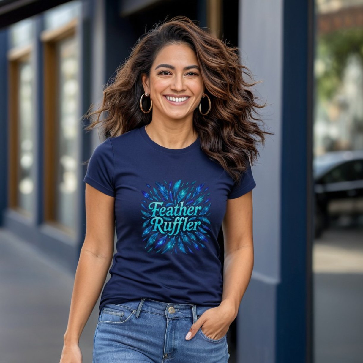 Feather Ruffler Bioluminescent Glow Tee Confident Women’s Statement Shirt