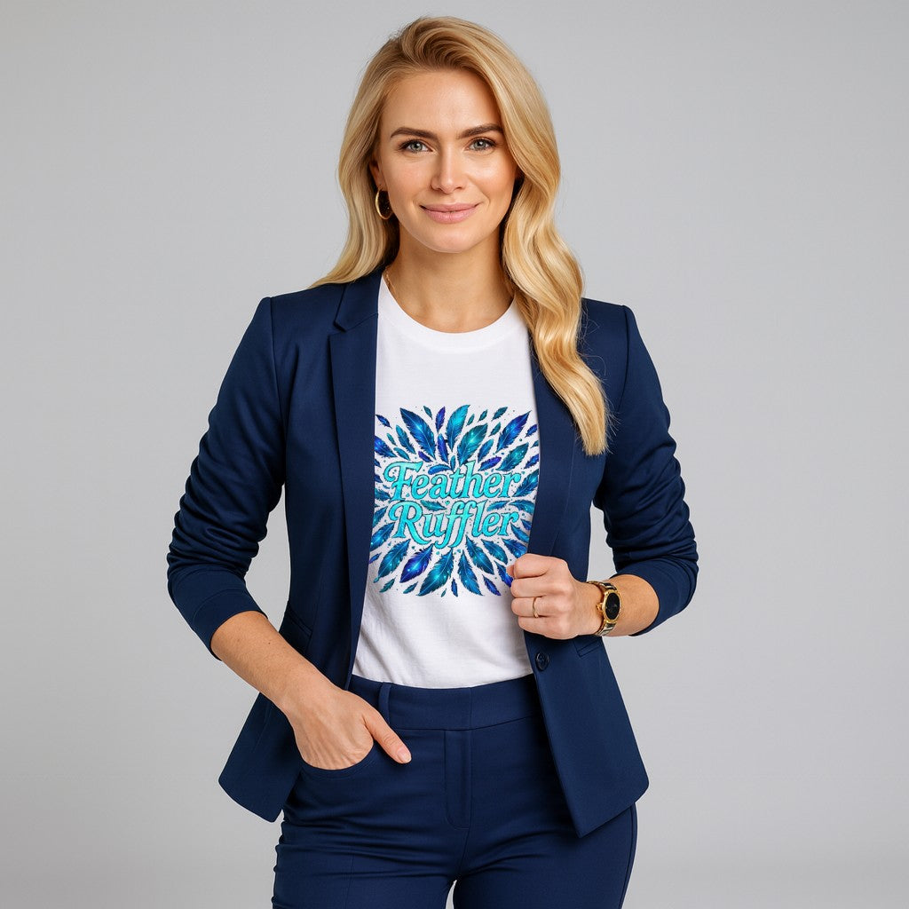 Feather Ruffler Bioluminescent Glow Tee Confident Women’s Statement Shirt