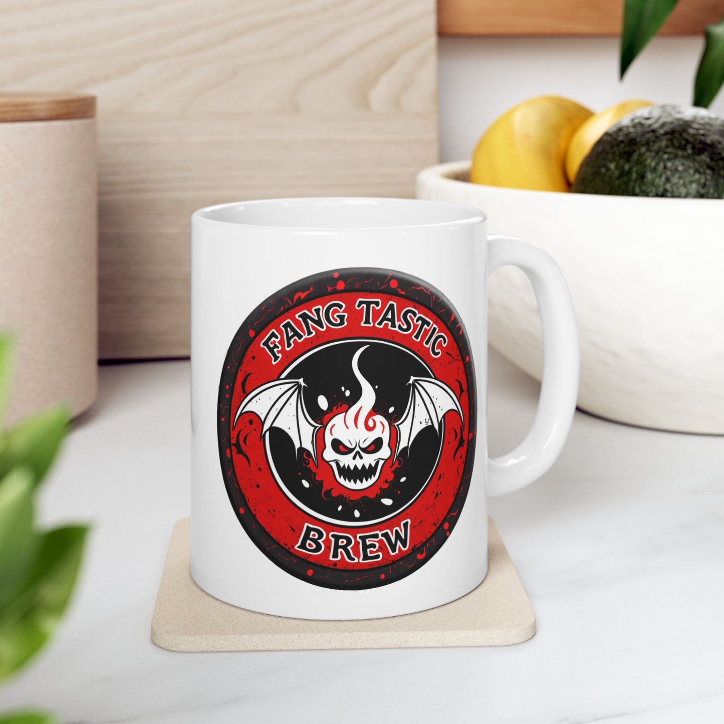 Fang Tastic Brew Horror Coffee Mug – Gothic Vampire Bat Cup Black or White