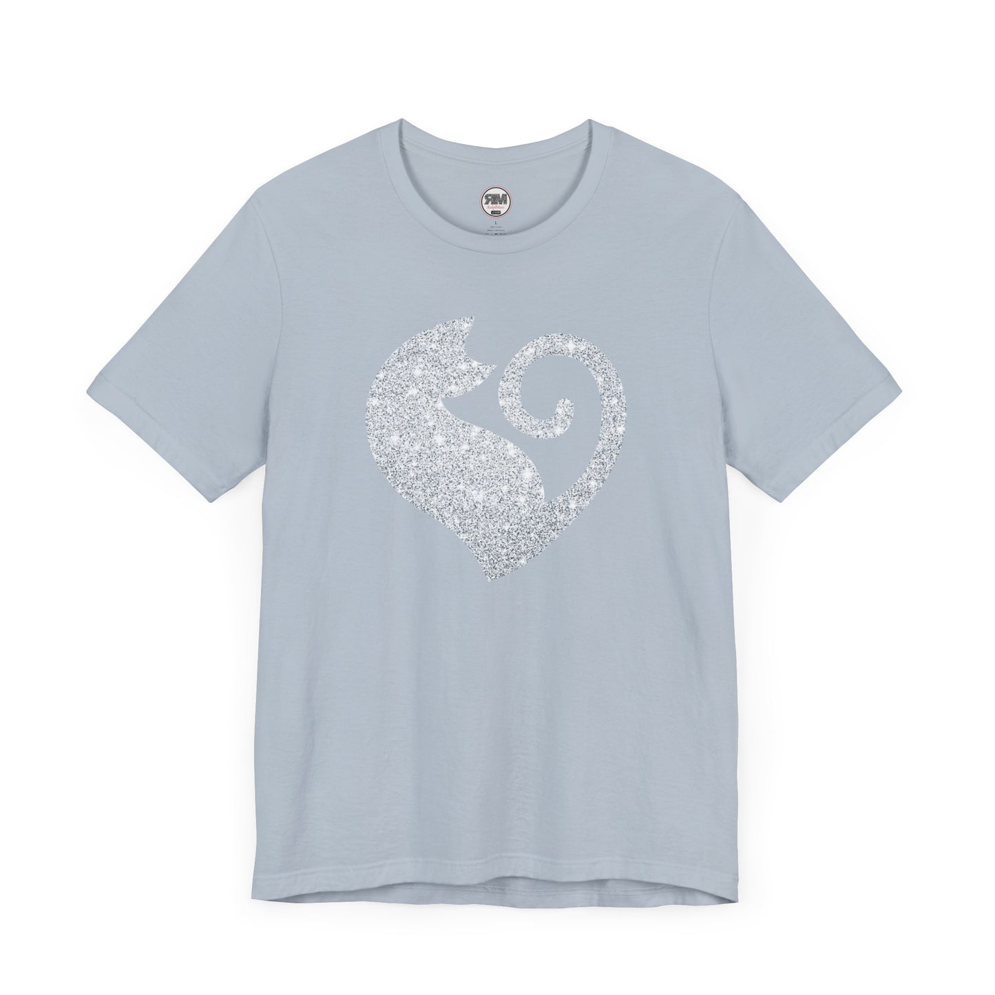 Cat Heart Silver Glitter Look Tee