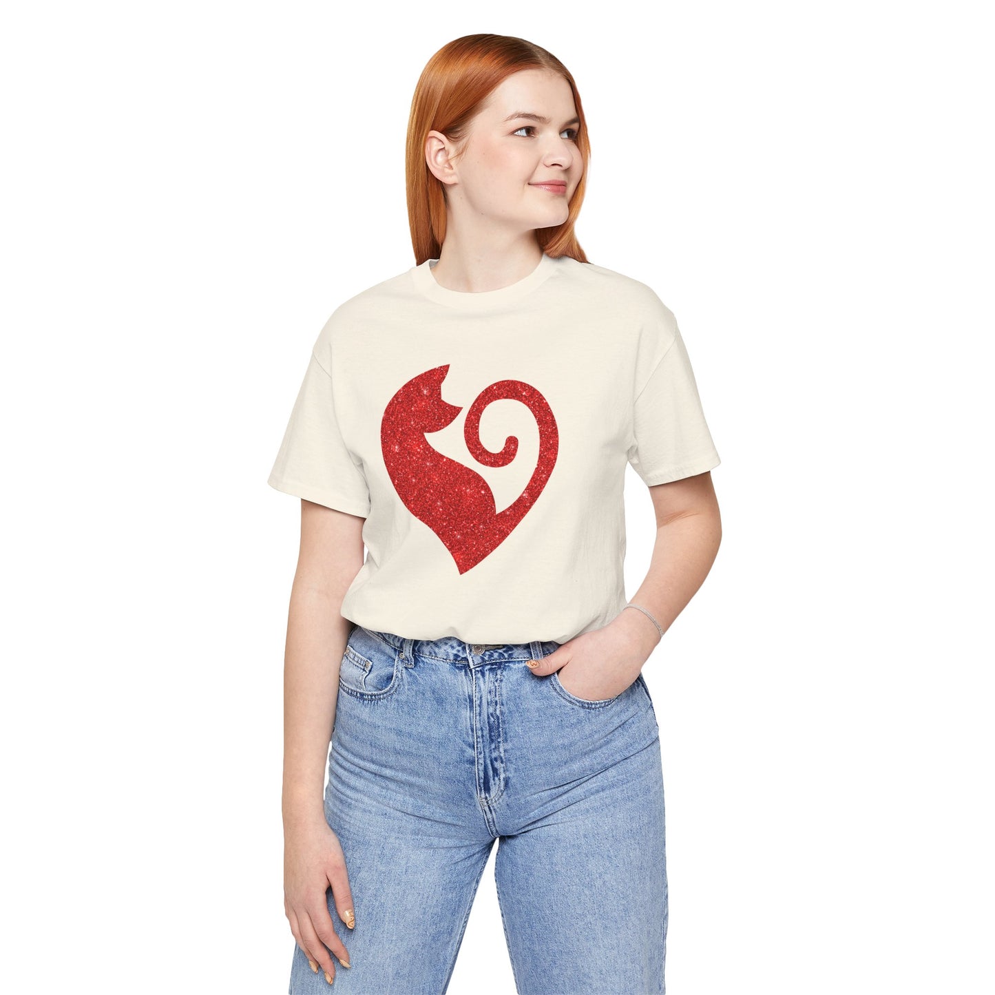 Cat Heart Red Glitter Tee