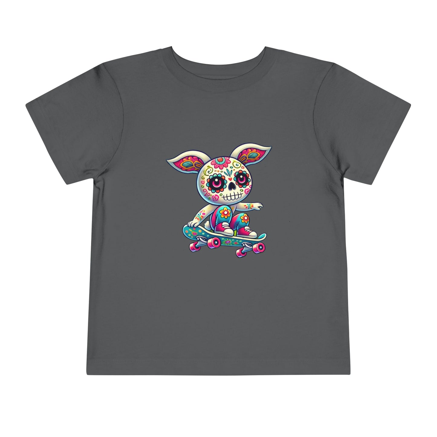 calavera sugar skull skater easter bunny rabbit on skateboard skateboarding grey color tshirt
