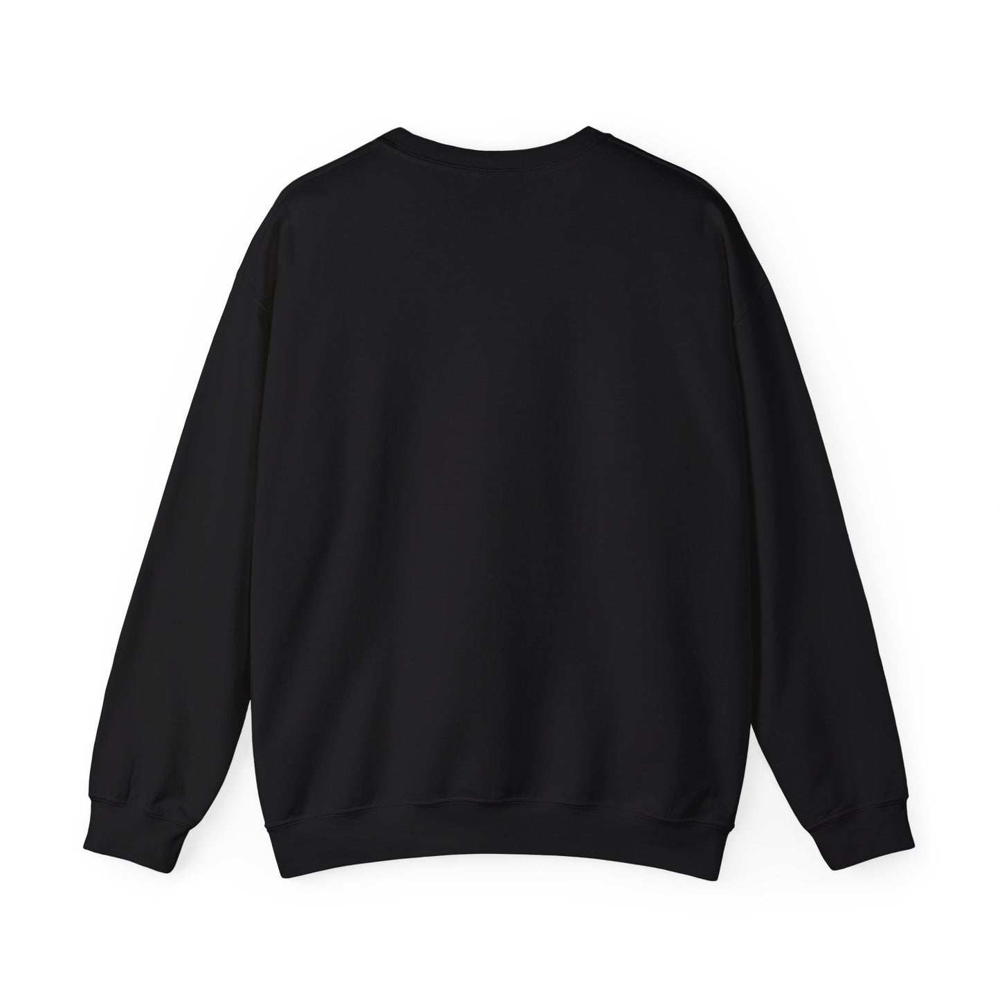 Back view of black sweatshirt on a white background