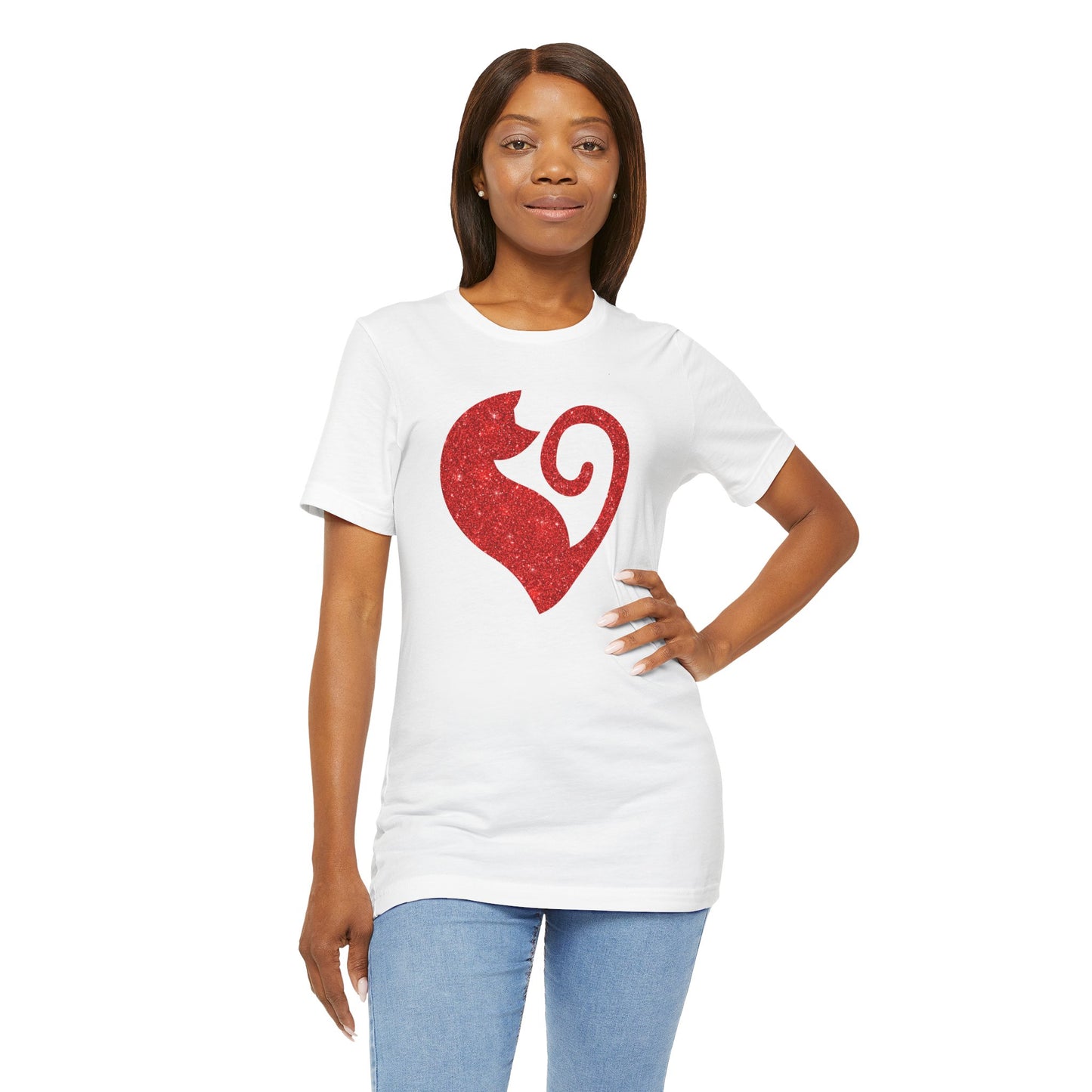 Cat Heart Red Glitter Tee