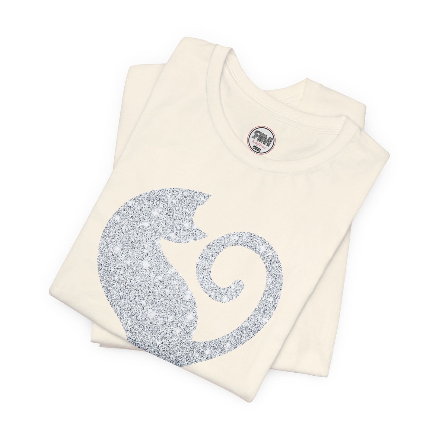 Cat Heart Silver Glitter Look Tee