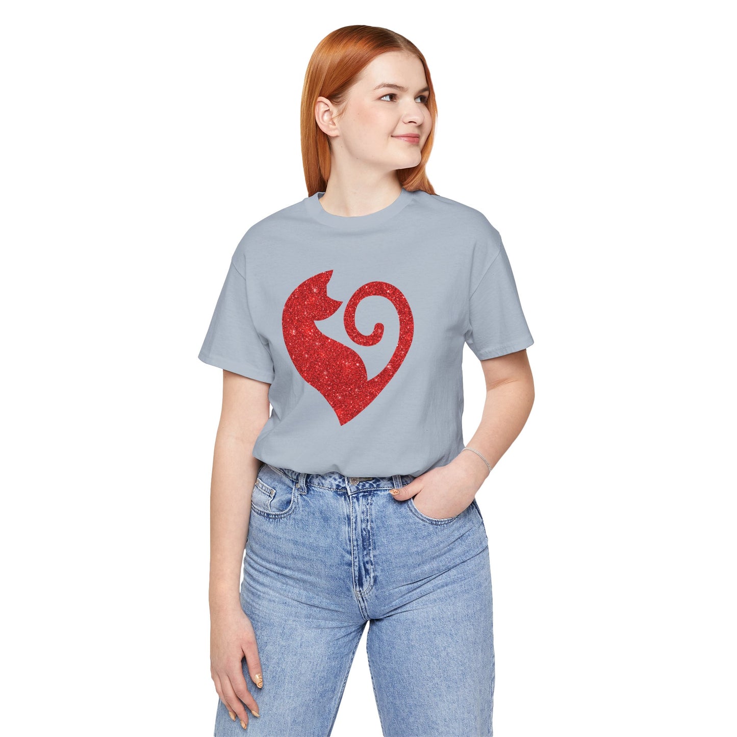 Cat Heart Red Glitter Tee