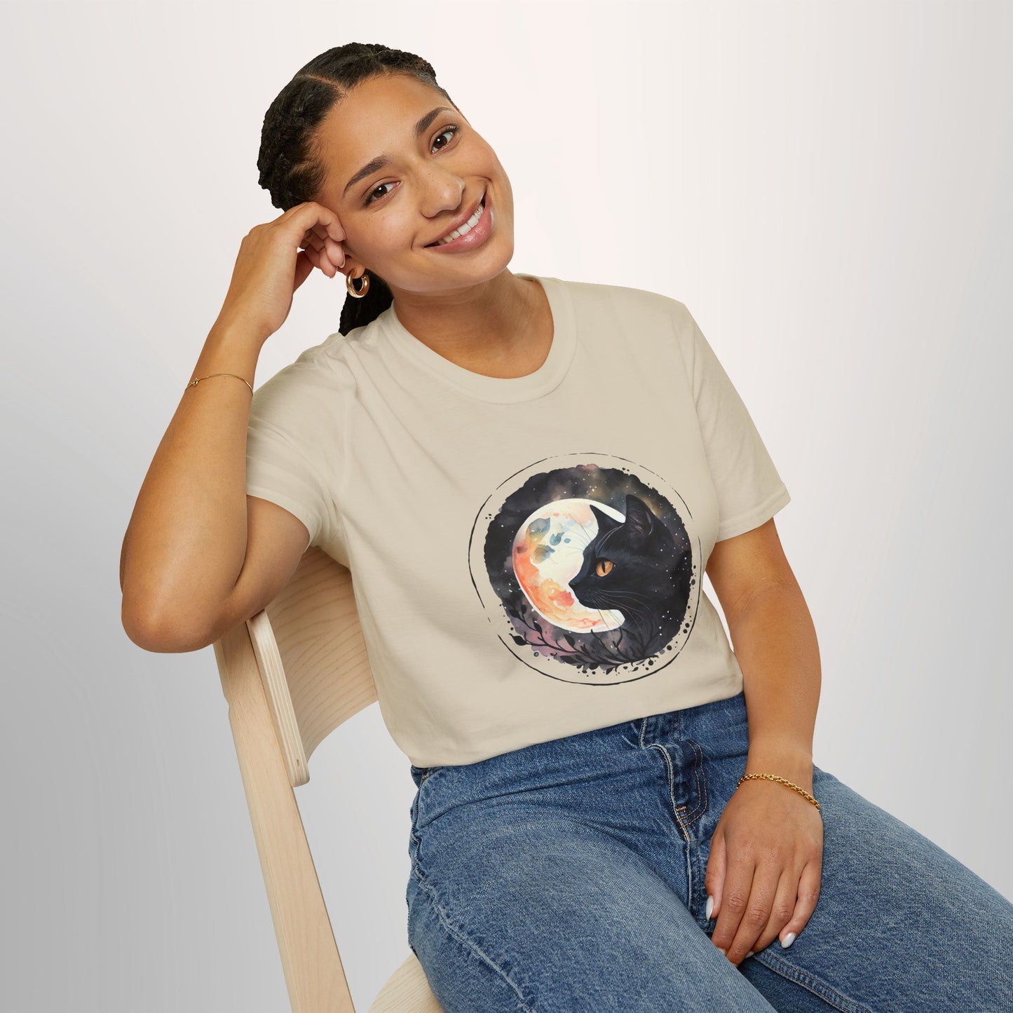 Black Cat in the Moonlight T-Shirt - Witchy Lunar Glow Tee