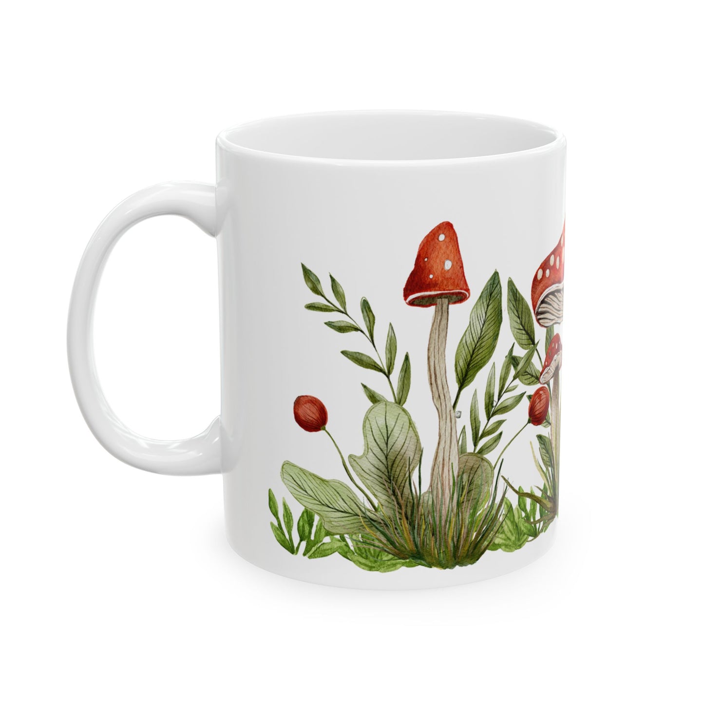 Mushroom Garden Ceramic Mug — Botanical Cottagecore Fungi Coffee Cup (11 oz & 15 oz)