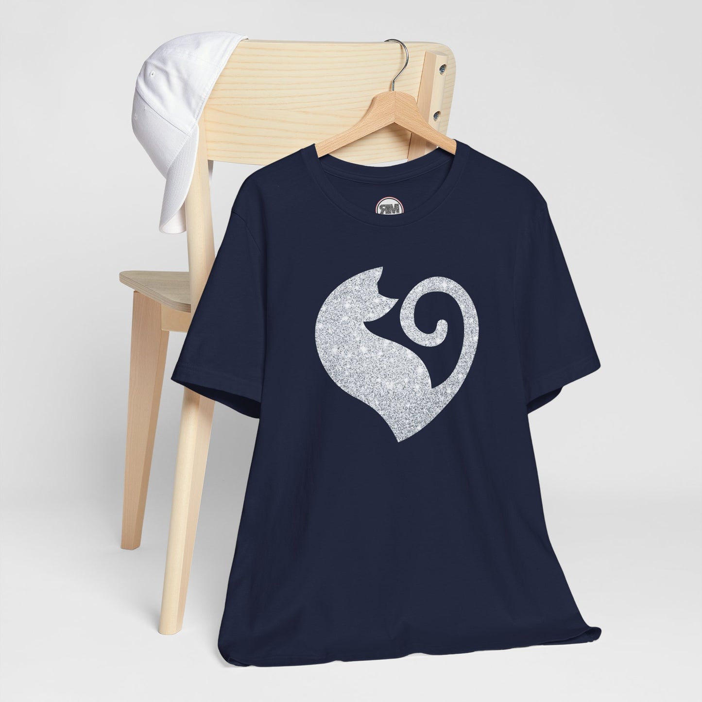 Cat Heart Silver Glitter Look Tee