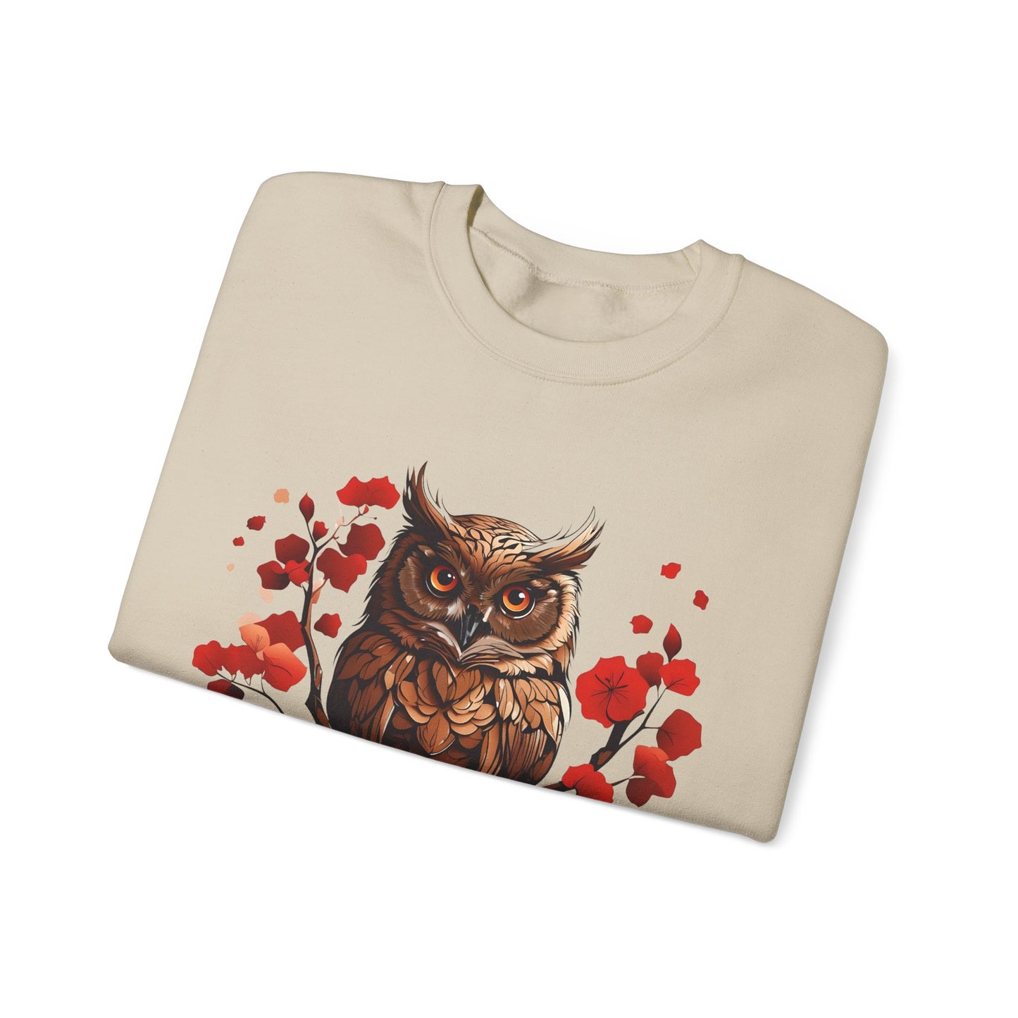 Moon Phase Owl Japanese Cherry Blossom Sweatshirt, Nature Spirit Unisex Pullover