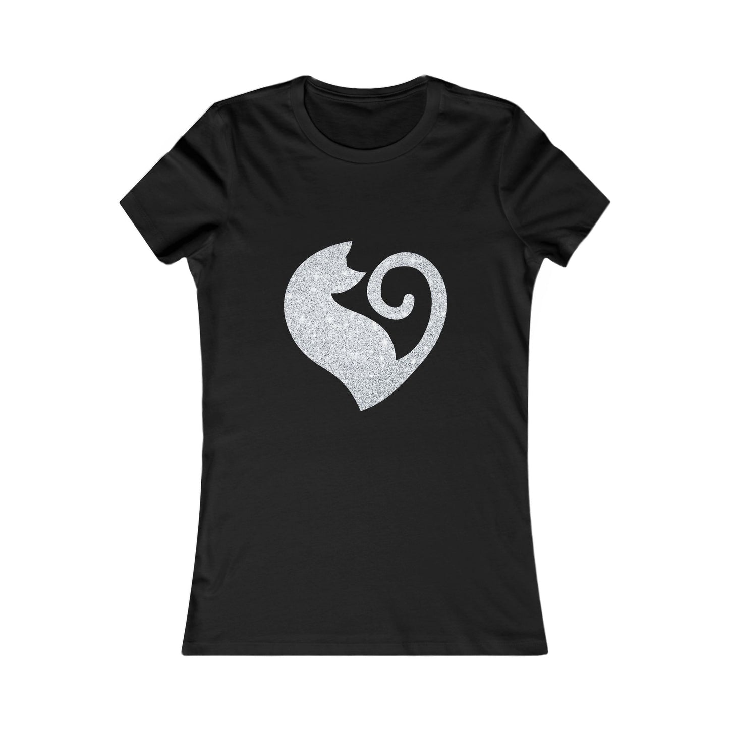 Cat Heart Shirt Silver Glitter Womens Tee