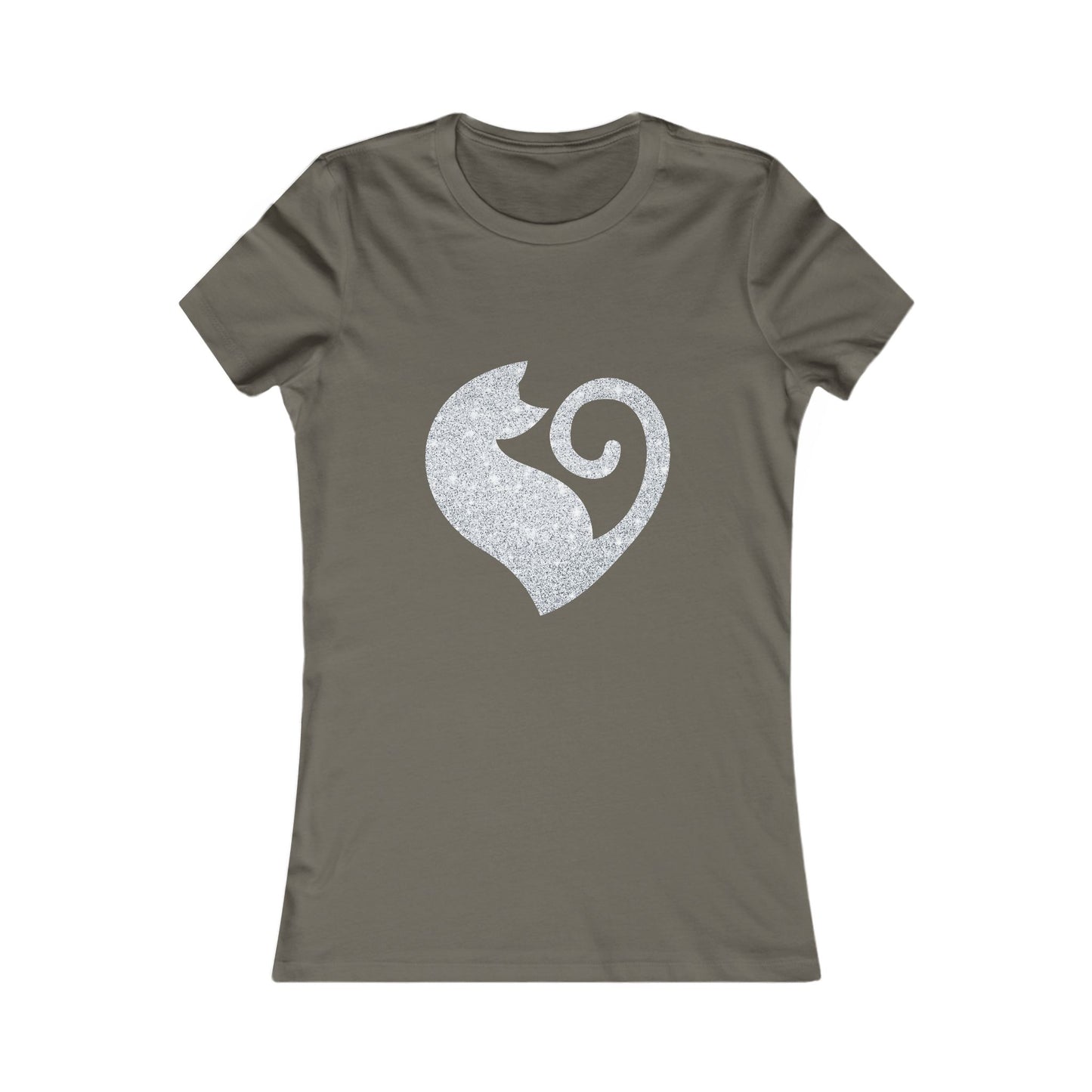 Cat Heart Shirt Silver Glitter Womens Tee