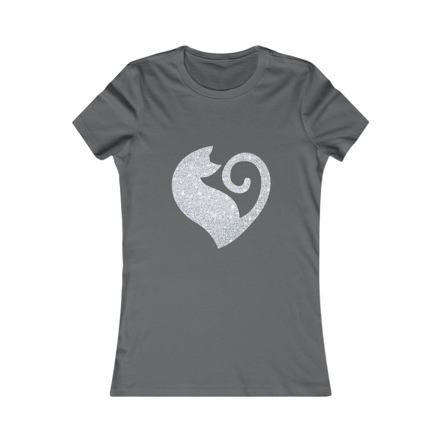Cat Heart Shirt Silver Glitter Womens Tee
