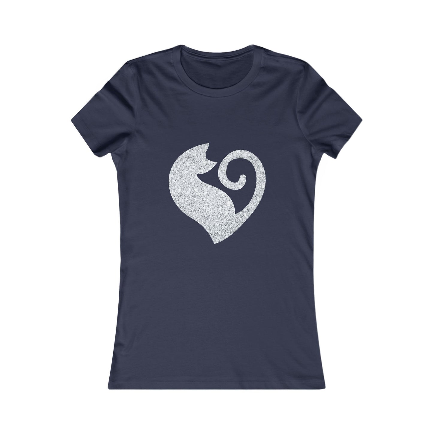 Cat Heart Shirt Silver Glitter Womens Tee