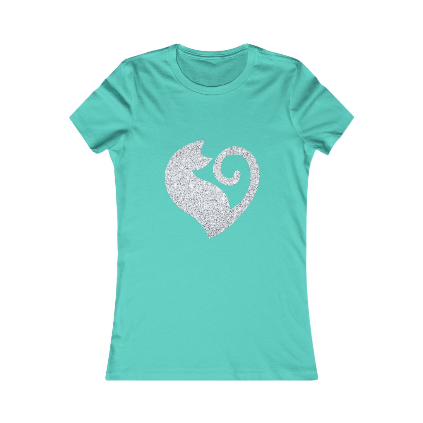 Cat Heart Shirt Silver Glitter Womens Tee