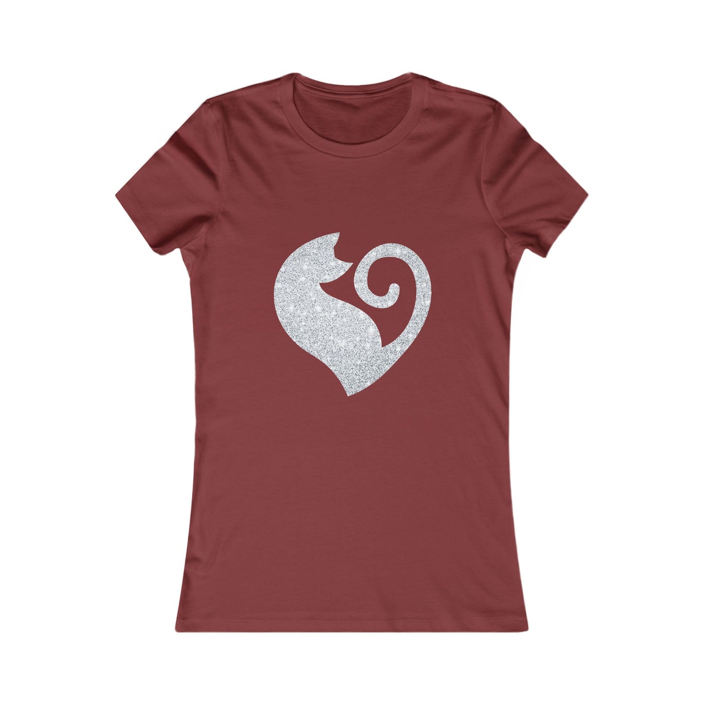 Cat Heart Shirt Silver Glitter Womens Tee