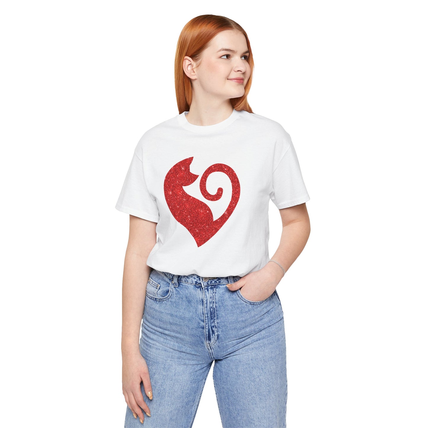 Cat Heart Red Glitter Tee