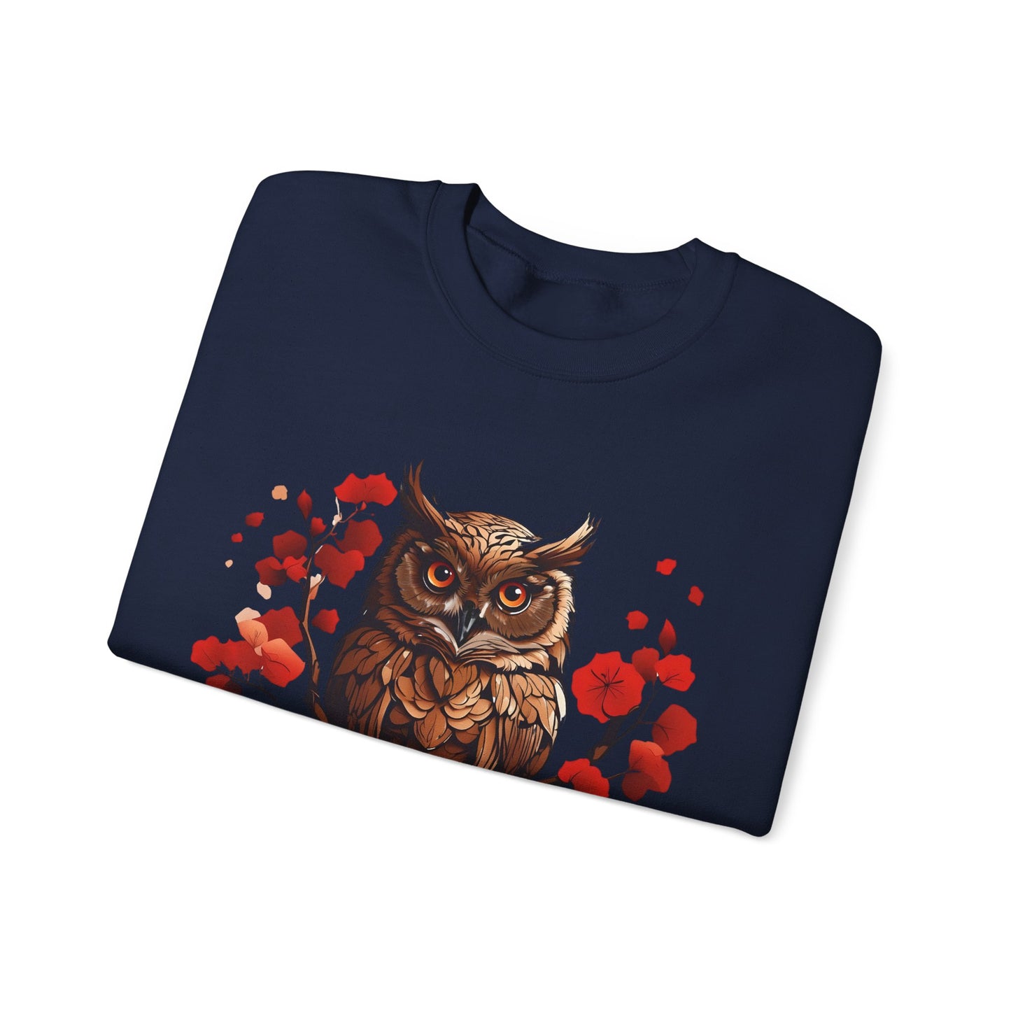 Moon Phase Owl Japanese Cherry Blossom Sweatshirt, Nature Spirit Unisex Pullover