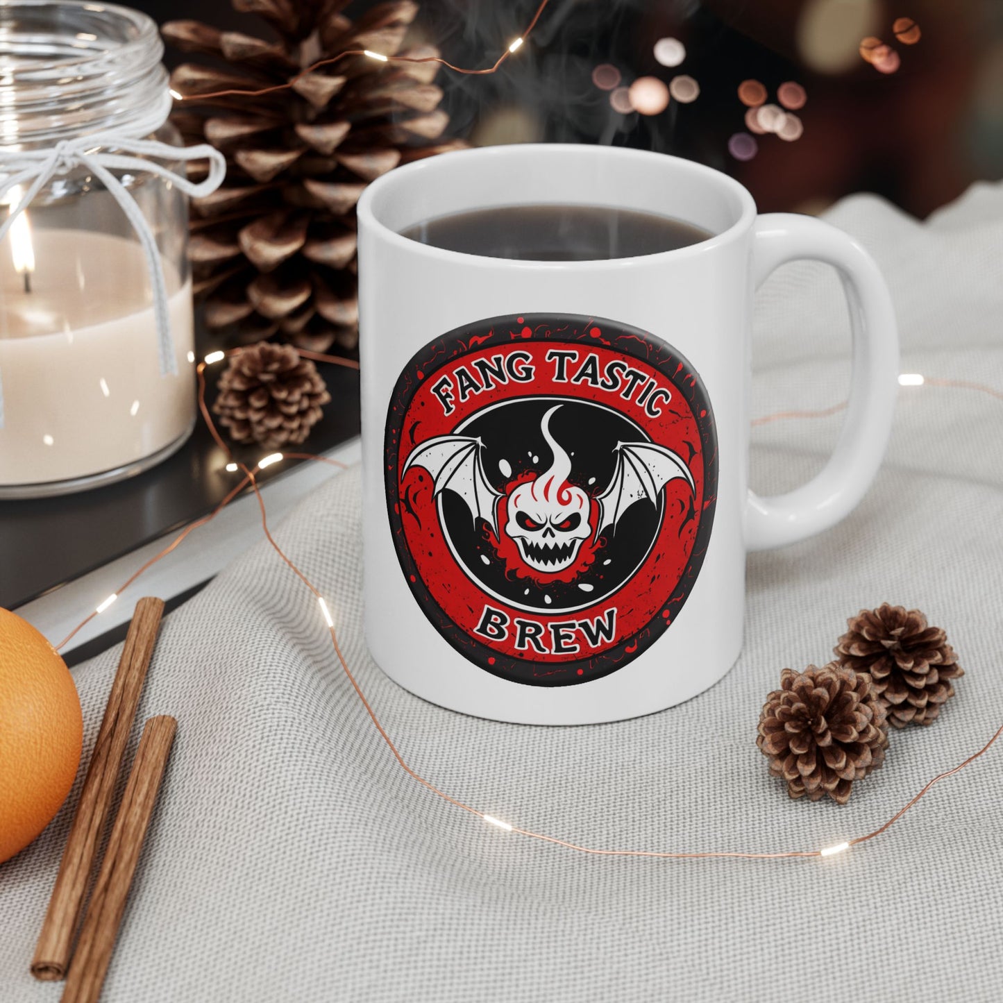 Fang Tastic Brew Horror Coffee Mug – Gothic Vampire Bat Cup Black or White