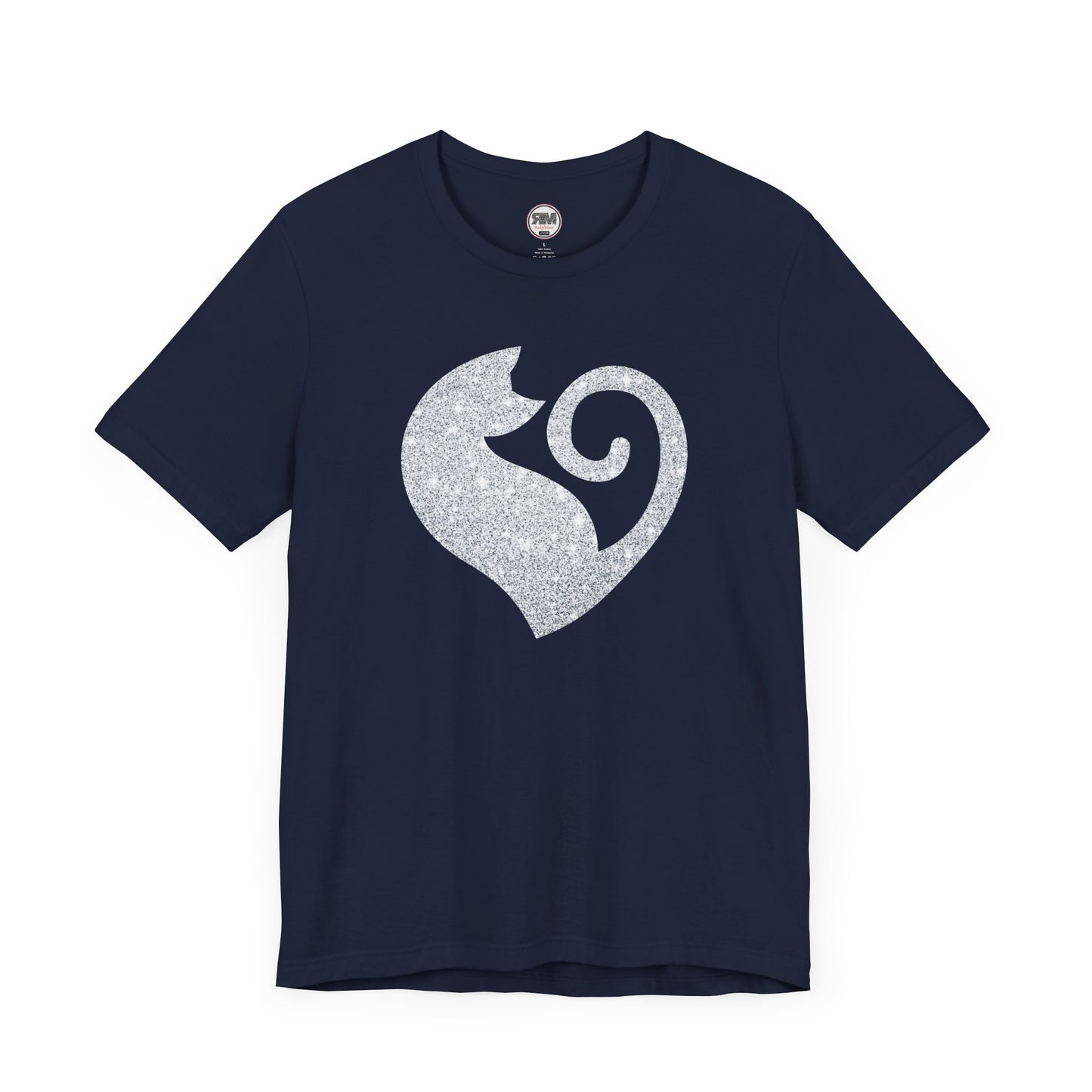 Cat Heart Silver Glitter Look Tee