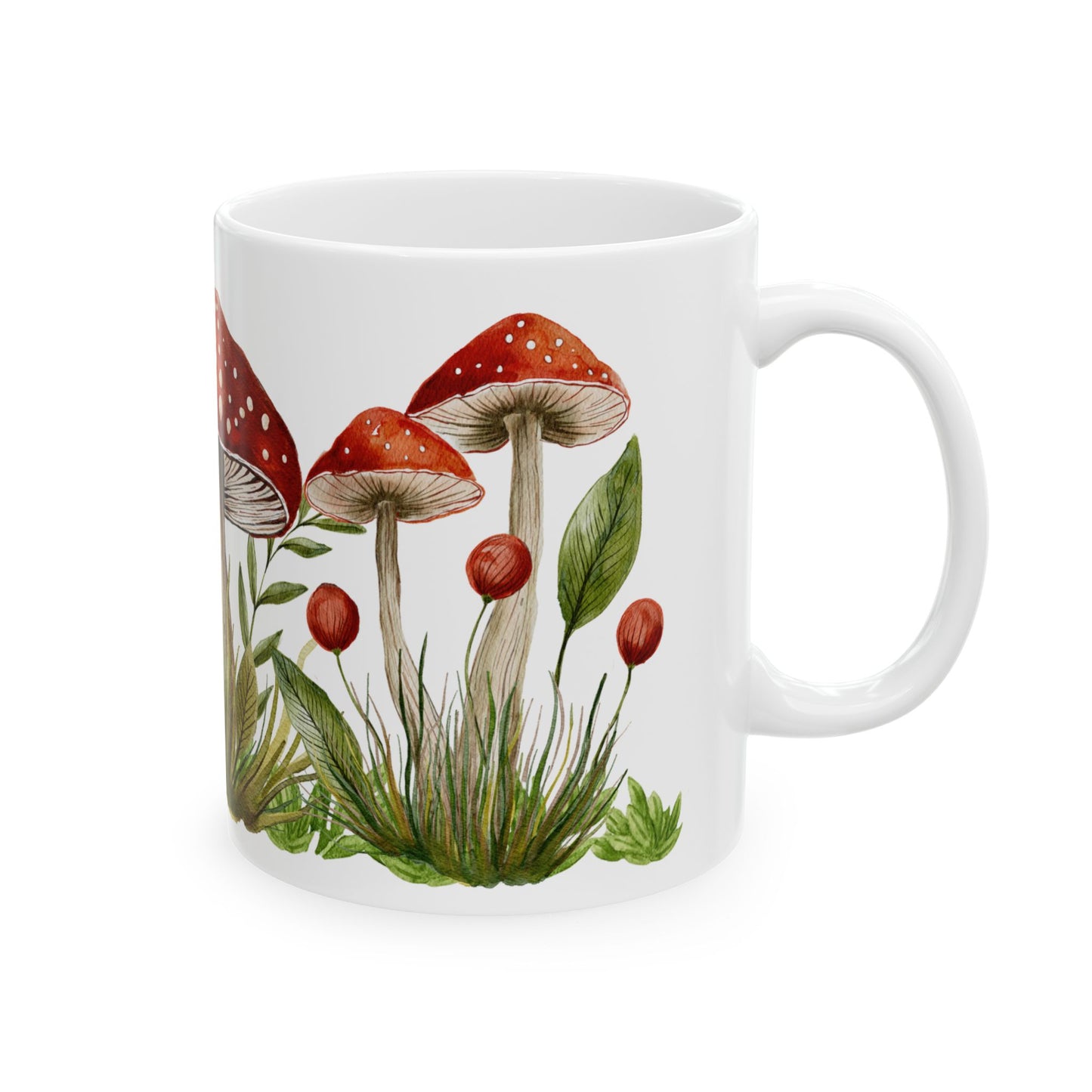 Mushroom Garden Ceramic Mug — Botanical Cottagecore Fungi Coffee Cup (11 oz & 15 oz)
