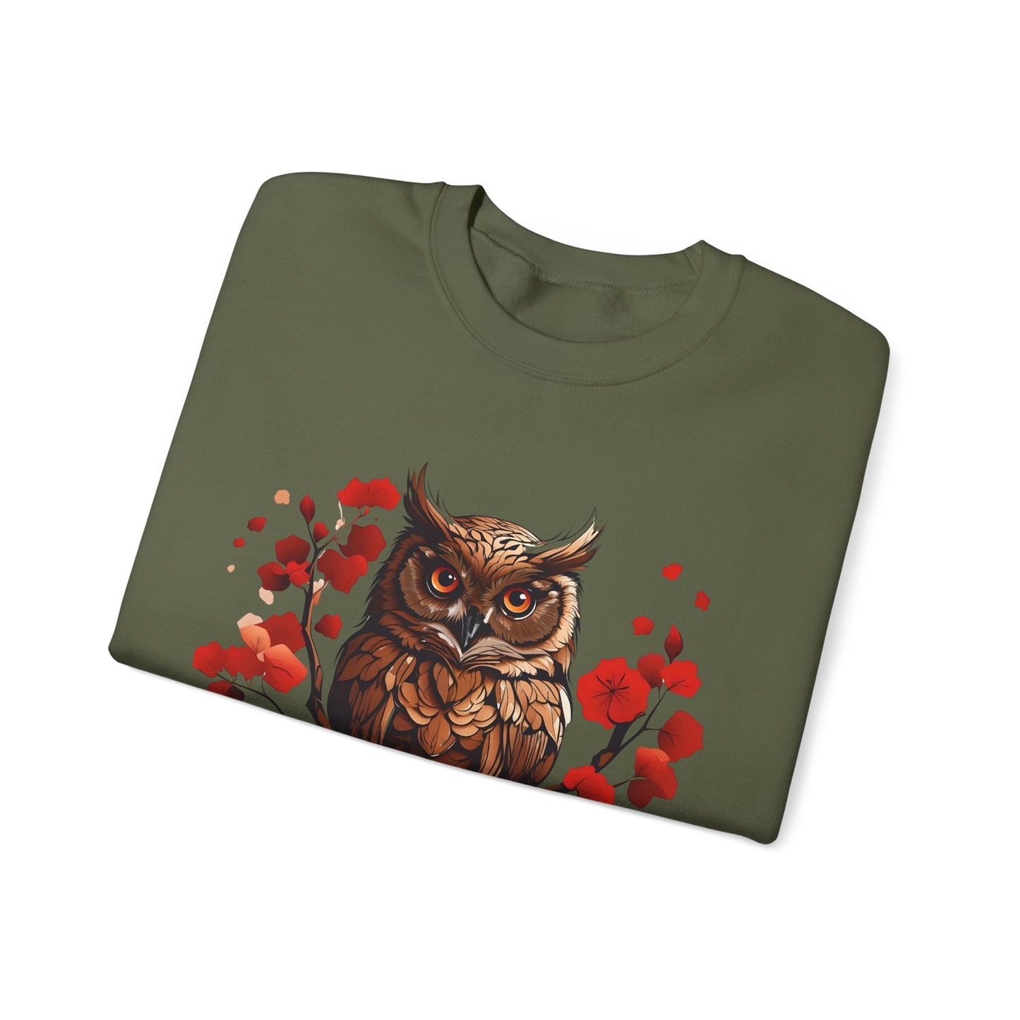 Moon Phase Owl Japanese Cherry Blossom Sweatshirt, Nature Spirit Unisex Pullover