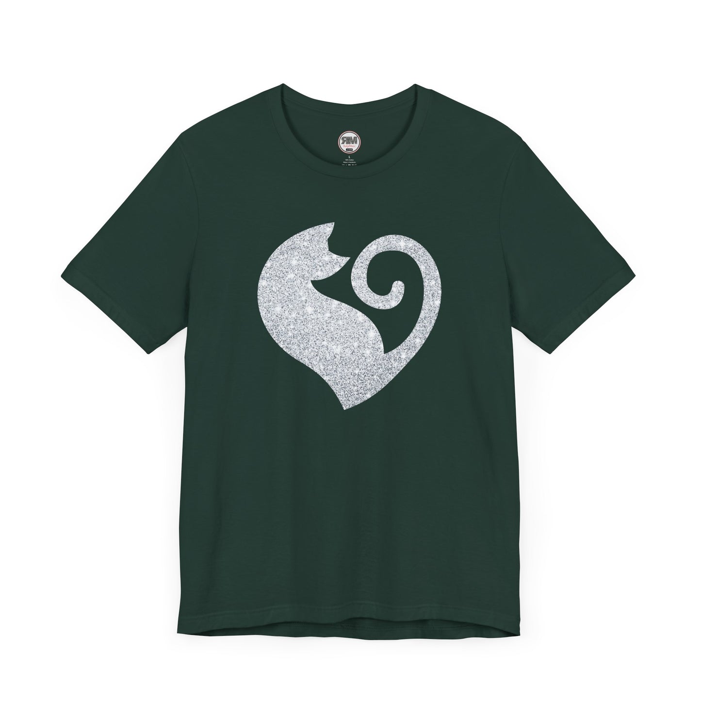 Cat Heart Silver Glitter Look Tee