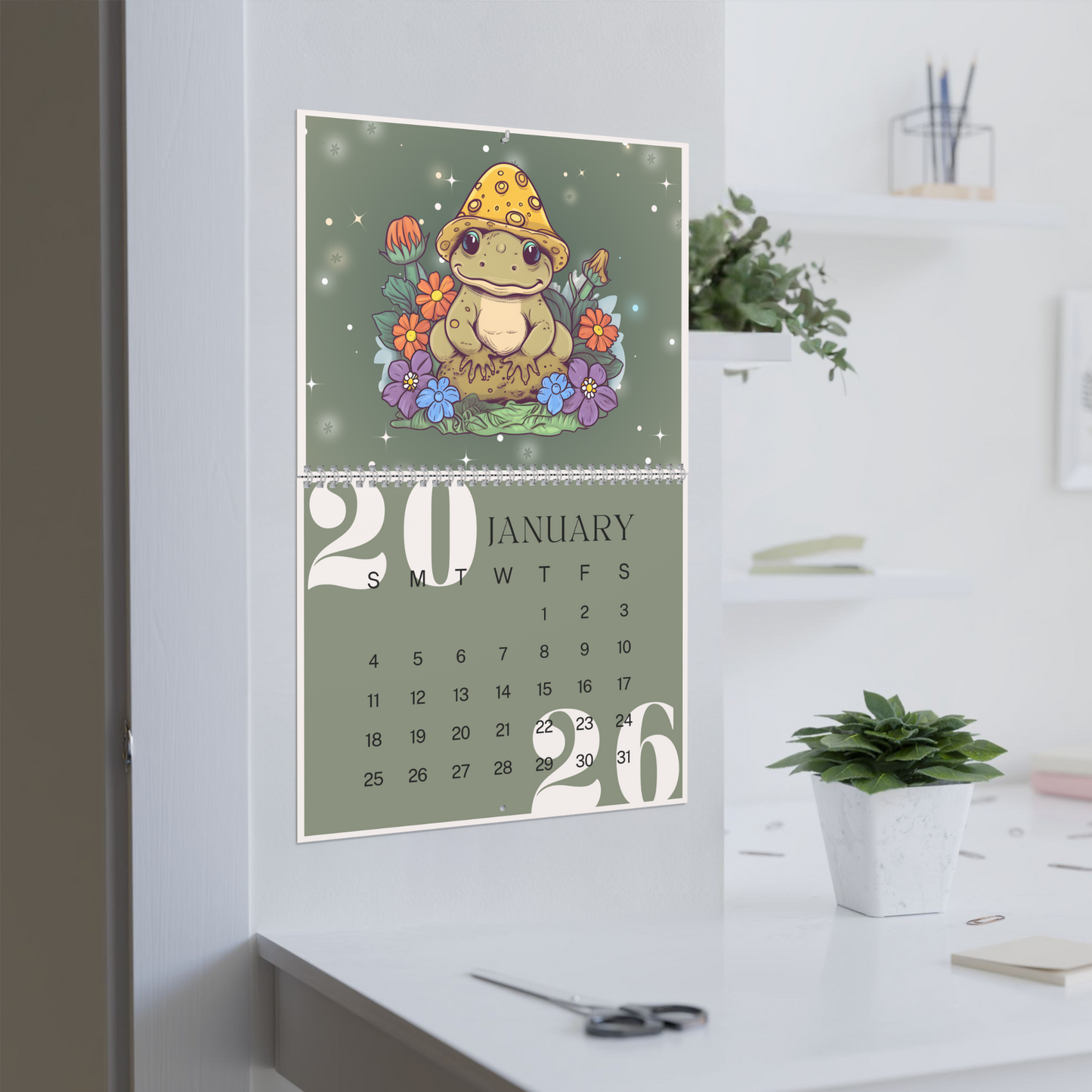 Frogs & Toadstools 2026 Wall Calendar - Cute Frog Lover Gift & Kids Room Decor