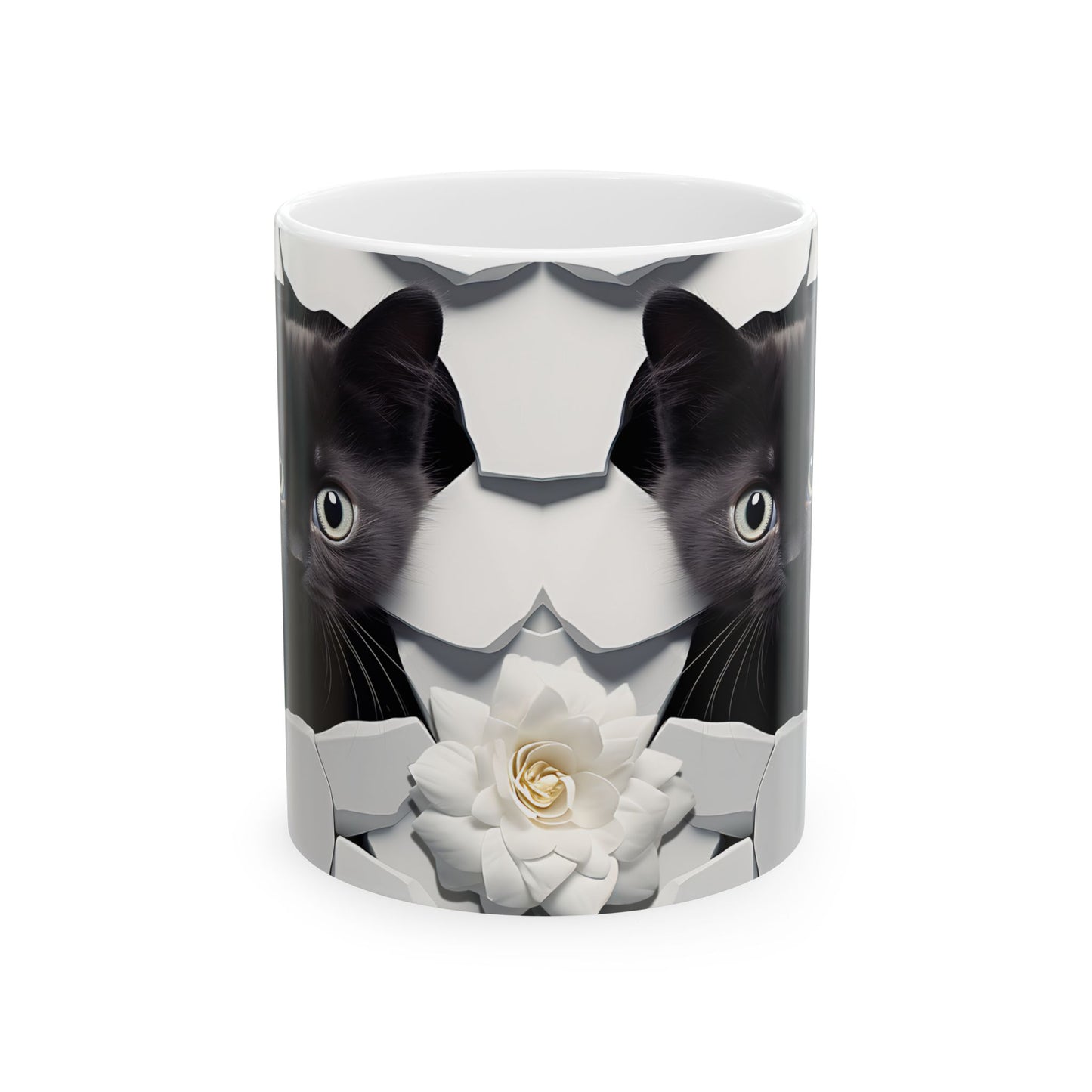 3D Effect Black Kitten Mug Adorable Cat Coffee Cup