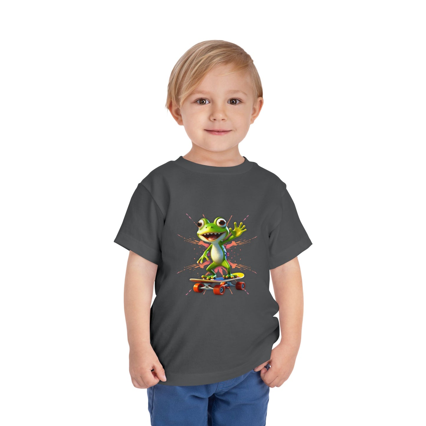Skateboarding Frog Toddler T Shirt, Playful Frog Skate Tee for Kids