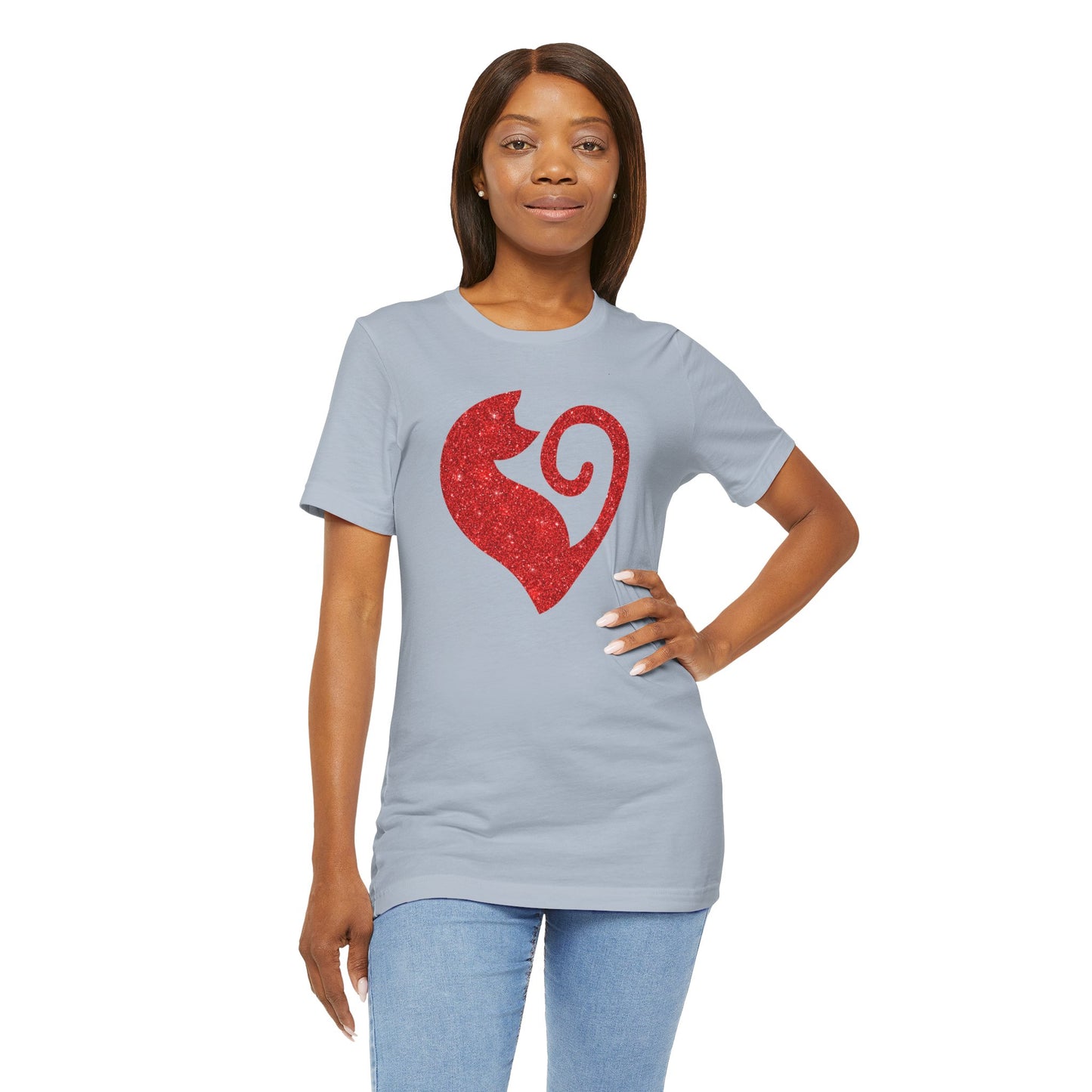Cat Heart Red Glitter Tee