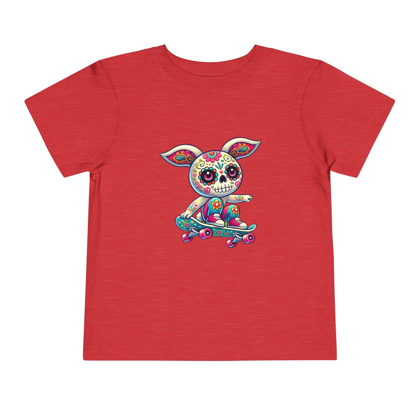 calavera sugar skull skater easter bunny rabbit on skateboard skateboarding red color tshirt