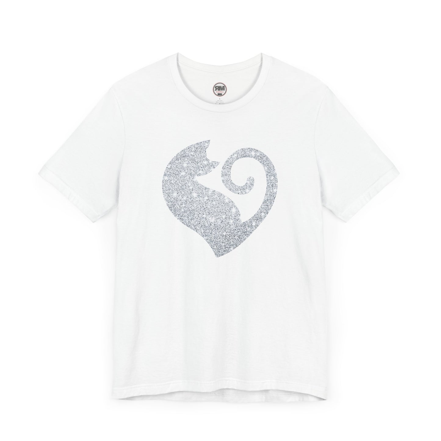Cat Heart Silver Glitter Look Tee