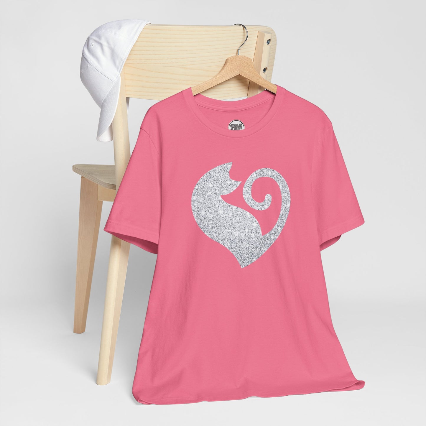 Cat Heart Silver Glitter Look Tee