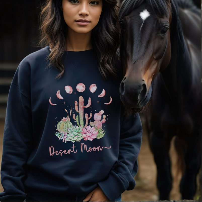 Watercolor Moon Phase Cacti and Succulents Sweatshirt, Cottagecore Lunar Floral Pullover