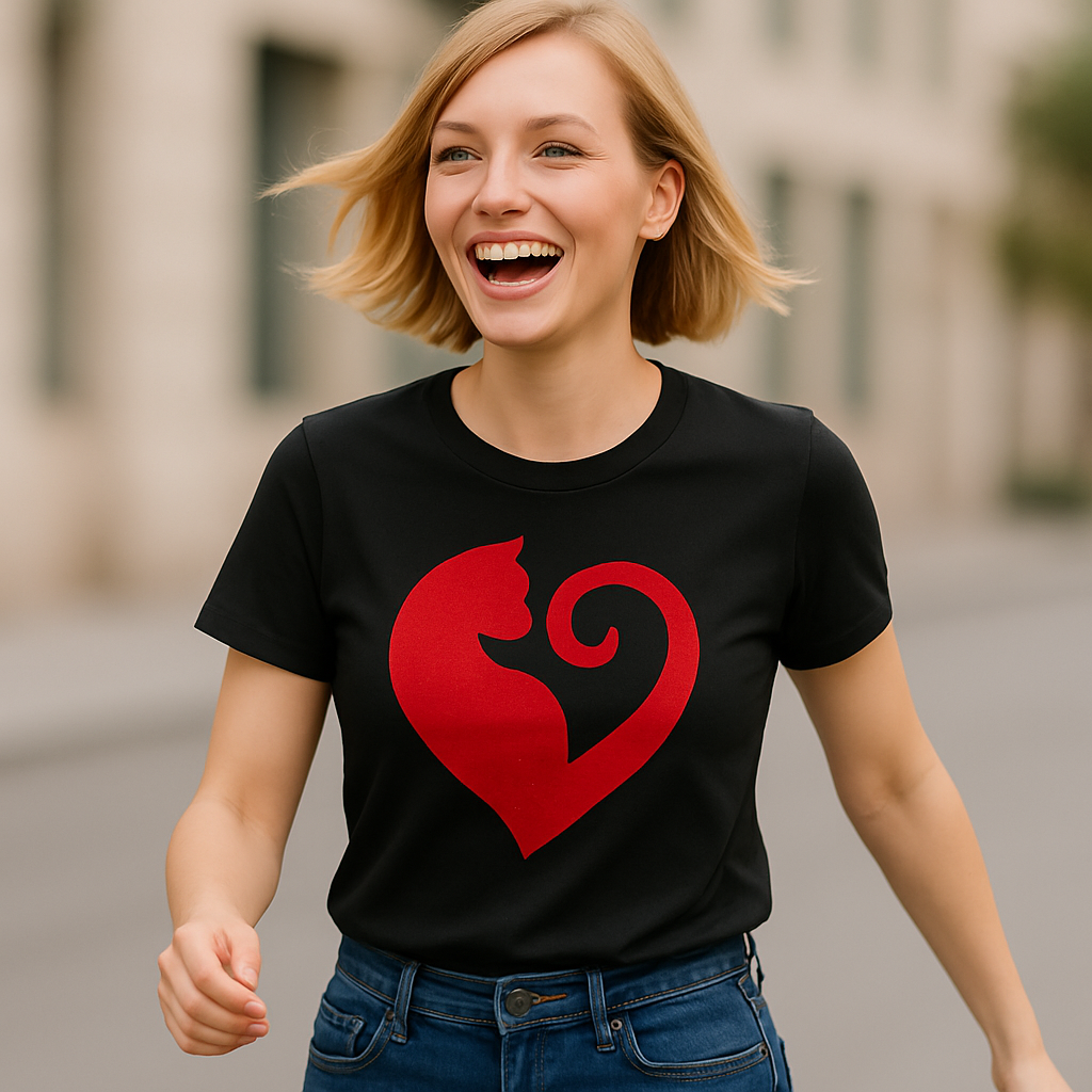 Cat Heart Red Glitter Tee