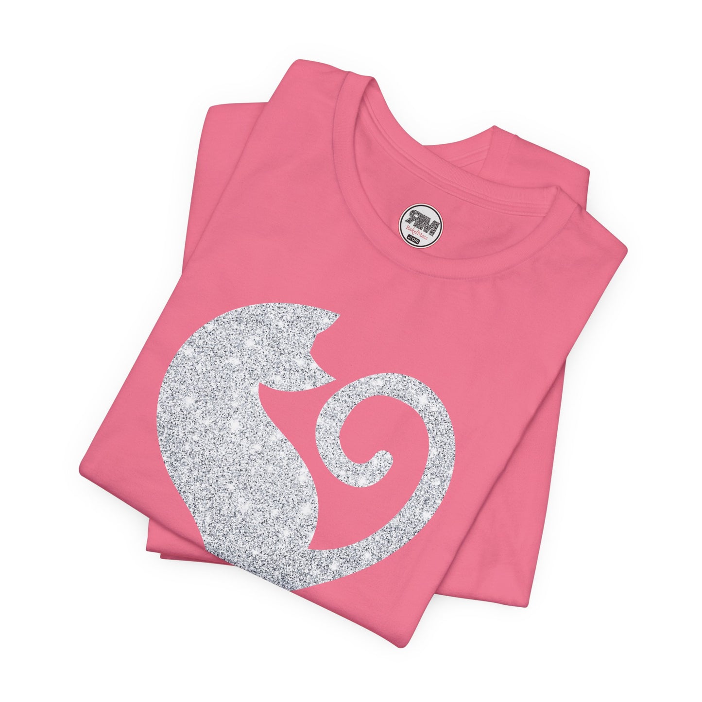 Cat Heart Silver Glitter Look Tee