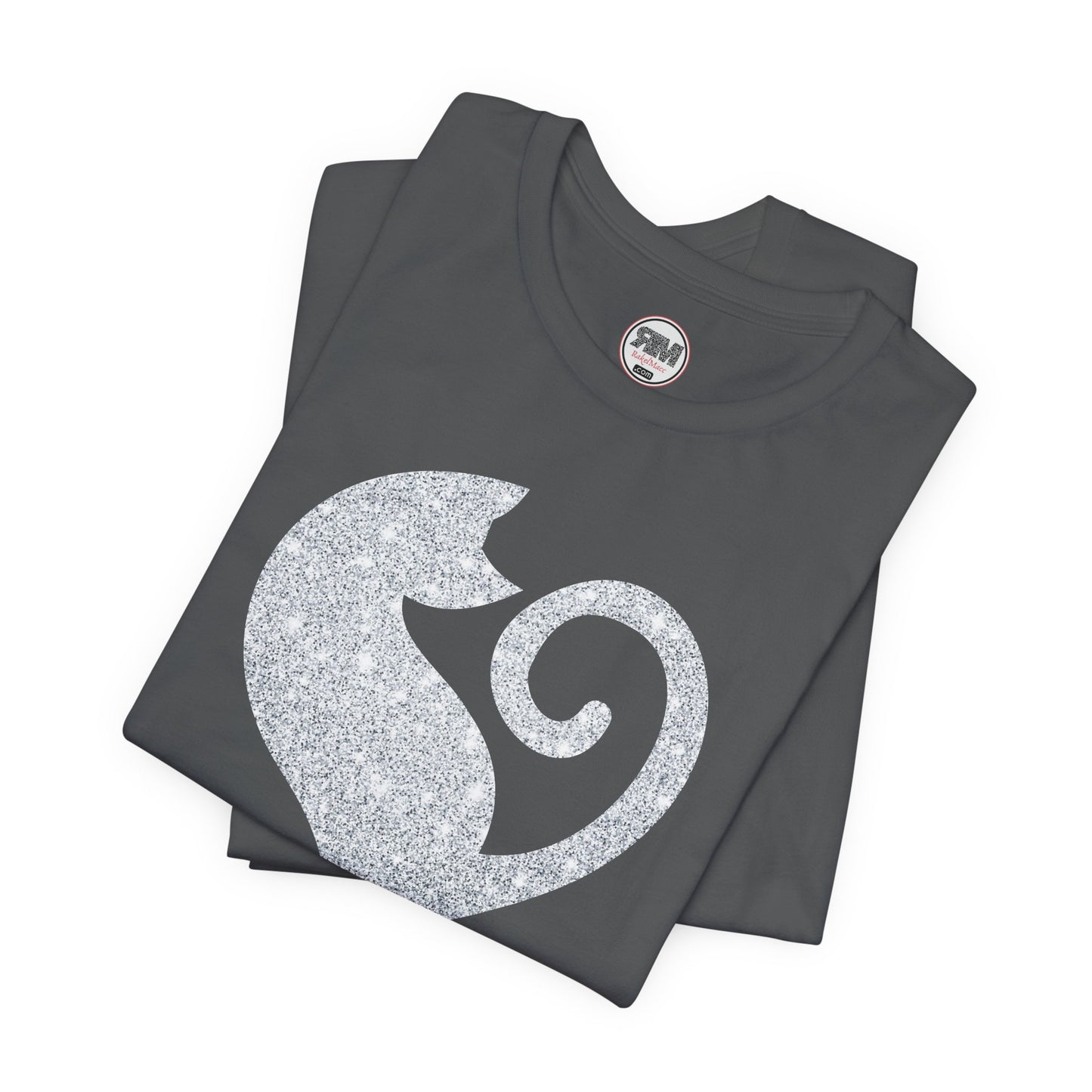 Cat Heart Silver Glitter Look Tee