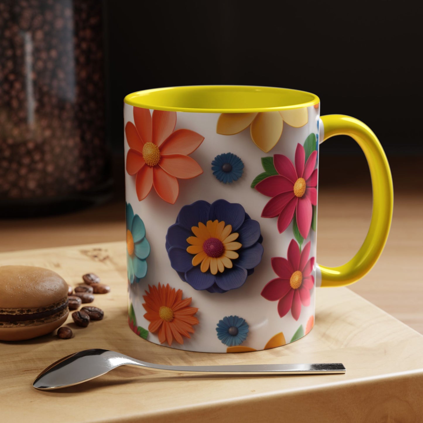 Vibrant 3D Floral Ceramic Mug – Embossed Botanical Coffee Cup (11 oz & 15 oz) Printify
