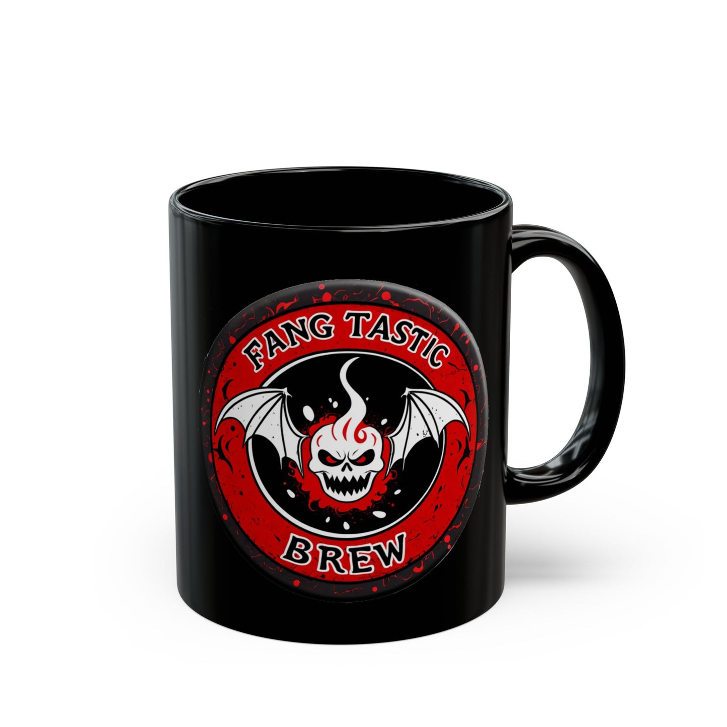 Fang Tastic Brew Horror Coffee Mug – Gothic Vampire Bat Cup Black or White
