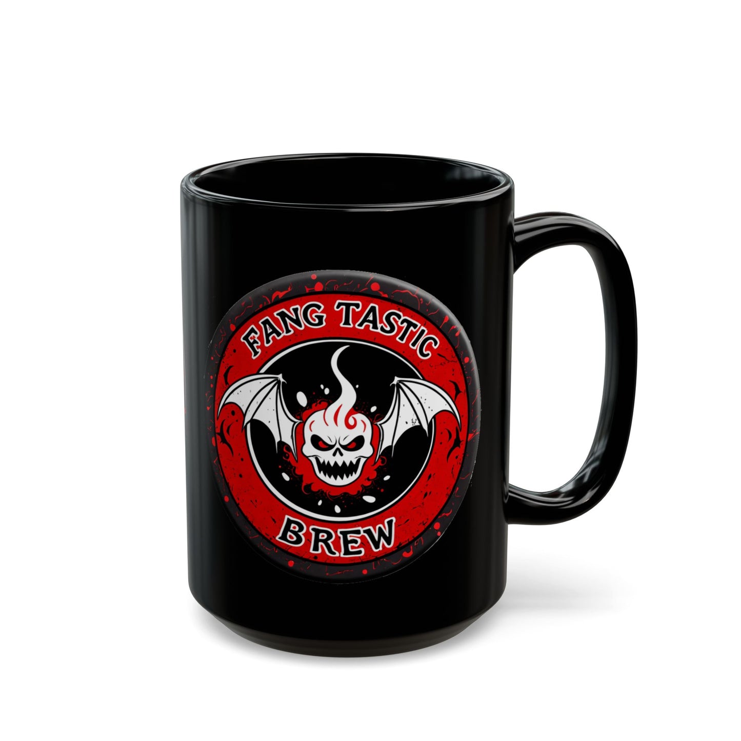 Fang Tastic Brew Horror Coffee Mug – Gothic Vampire Bat Cup Black or White