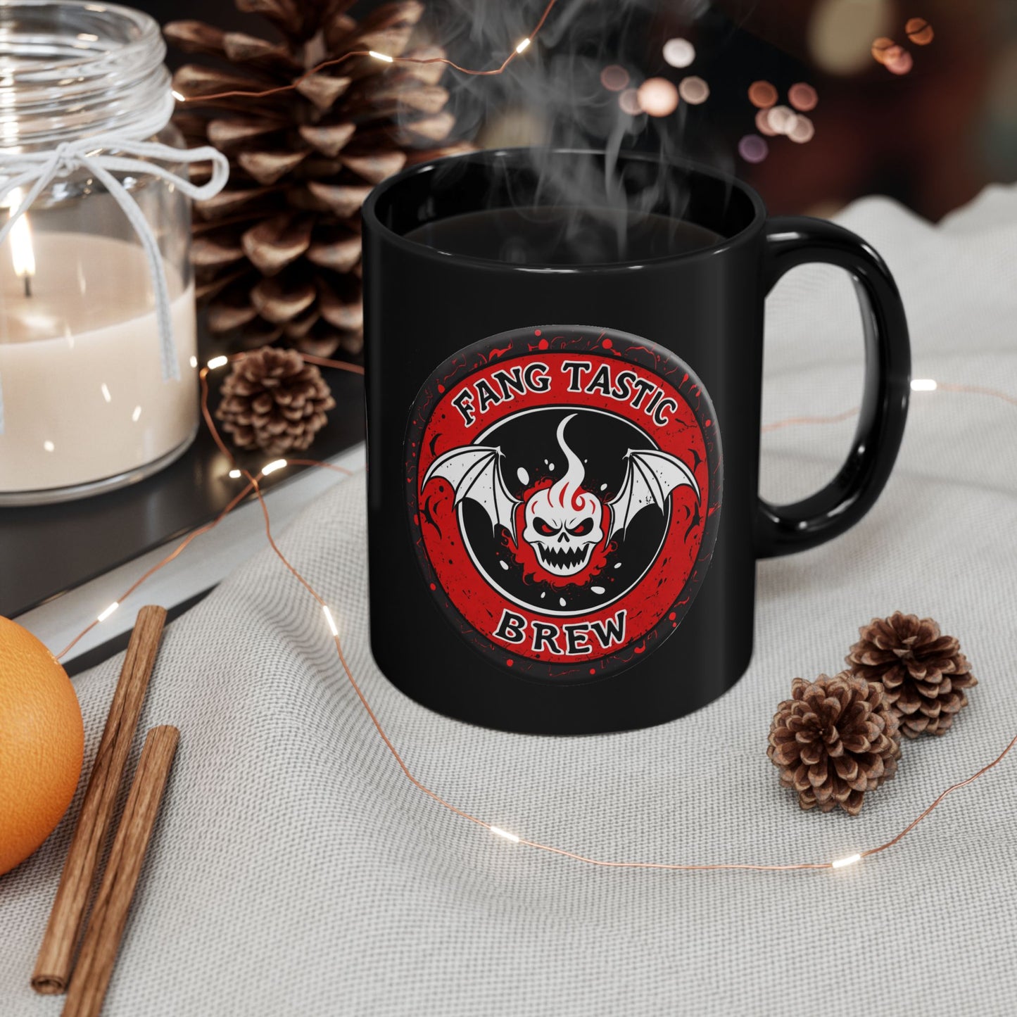 Fang Tastic Brew Horror Coffee Mug – Gothic Vampire Bat Cup Black or White