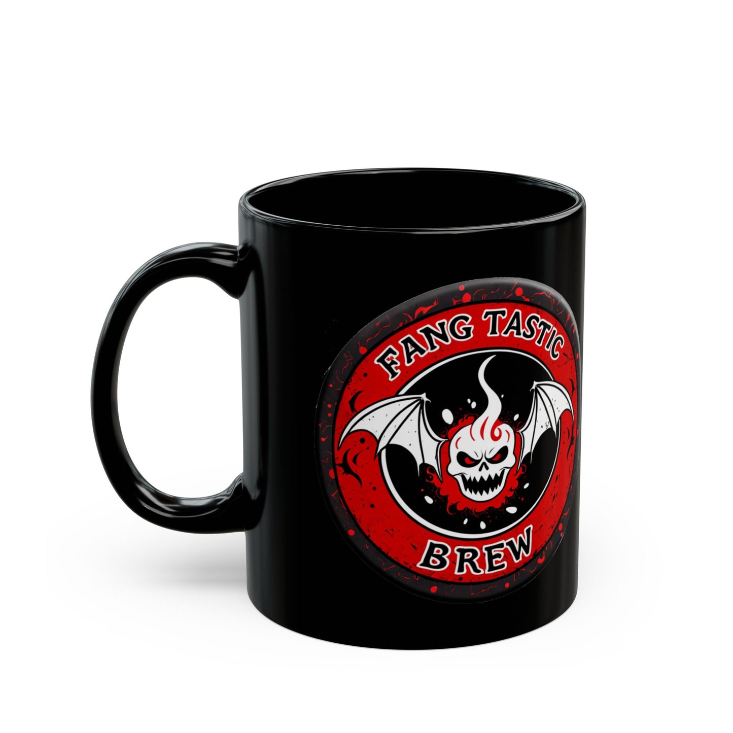 Fang Tastic Brew Horror Coffee Mug – Gothic Vampire Bat Cup Black or White