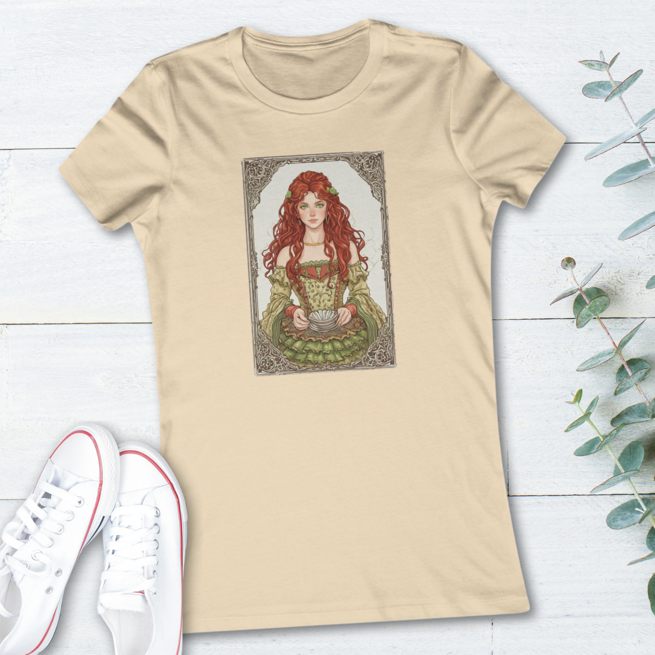 Queen of Cups Tarot T Shirt in Scarlet, Emotional Wisdom Tee
